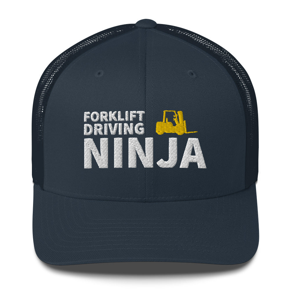 Forklift Driving Ninja Cap. Embroidered Trucker Cap