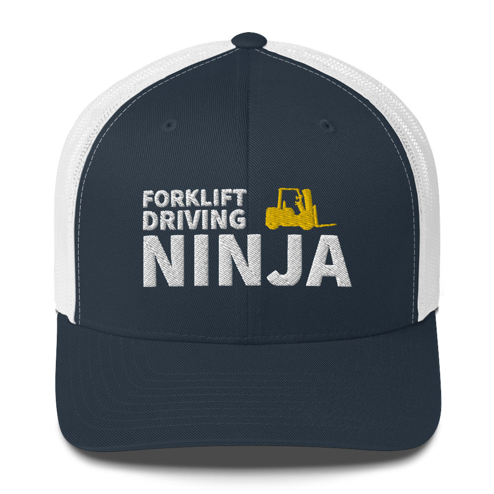 Forklift Driving Ninja Cap. Embroidered Trucker Cap