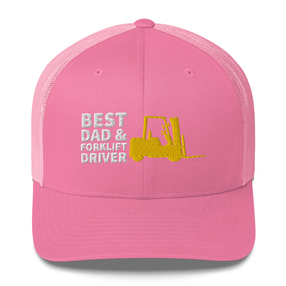 Best Dad And Forklift Driver Cap, Embroidered Truckers Cap