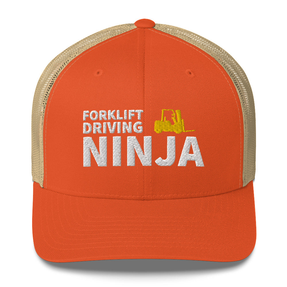 Forklift Driving Ninja Cap. Embroidered Trucker Cap