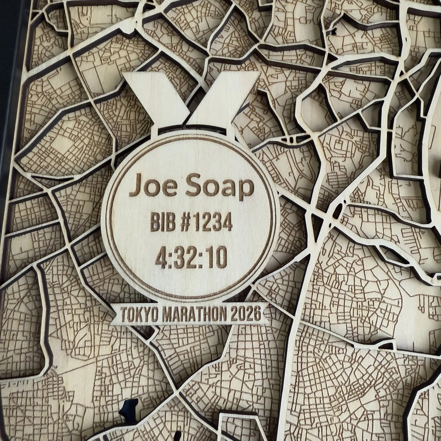 Tokyo Marathon Map – Handcrafted Wood Route Art – Runner Gift