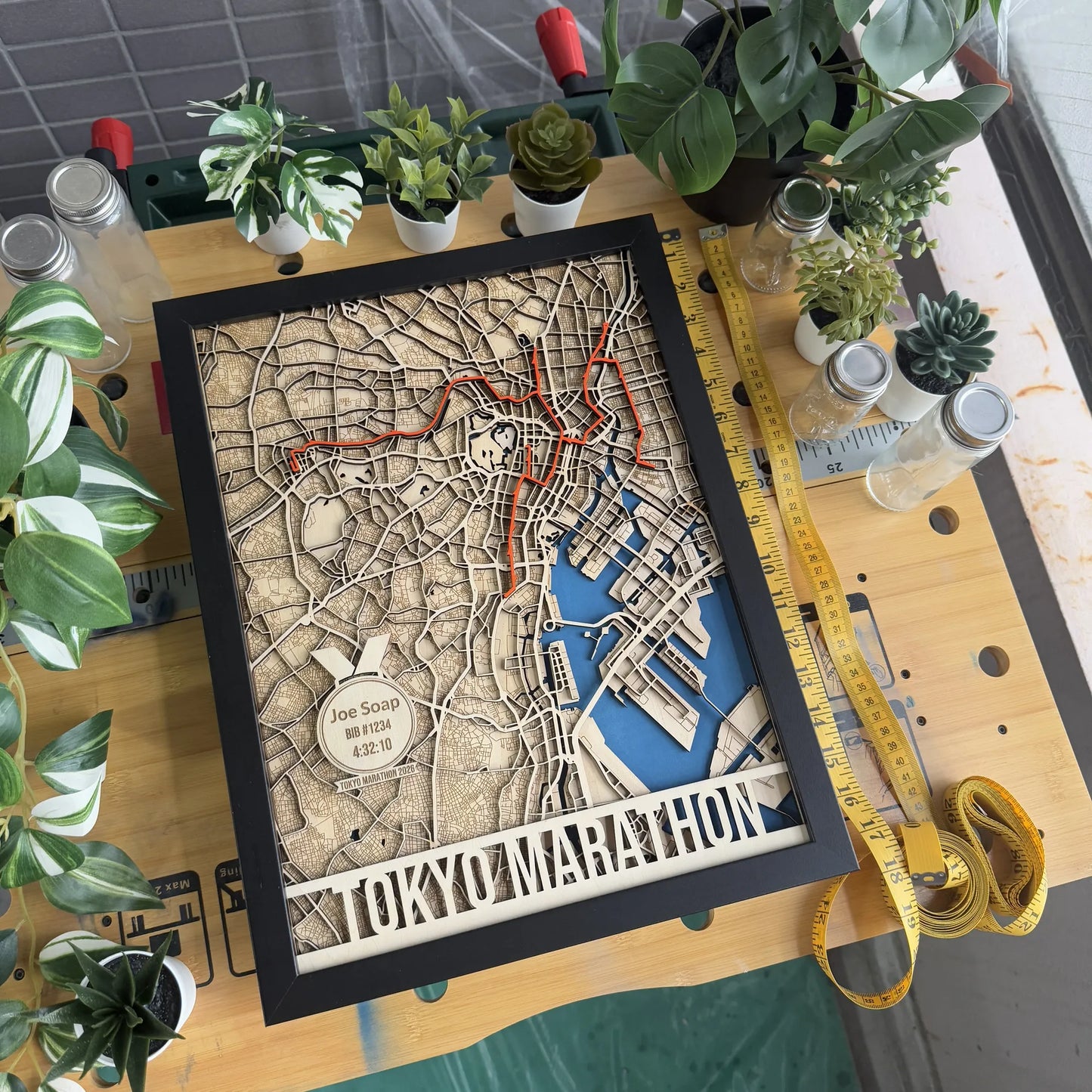 Tokyo Marathon Map – Handcrafted Wood Route Art – Runner Gift