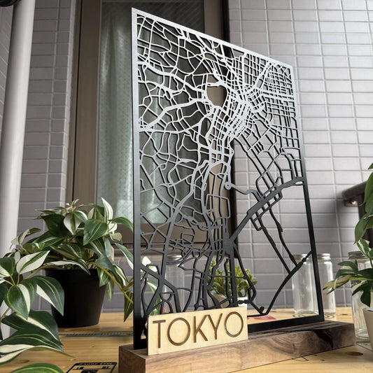 Tokyo Road Map – Laser-Cut Wood Art with Customizable Sign (A3 Size)