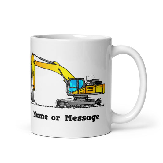 Personalized Excavator Mug - Vibrant Yellow Construction Vehicle Art for Gifts