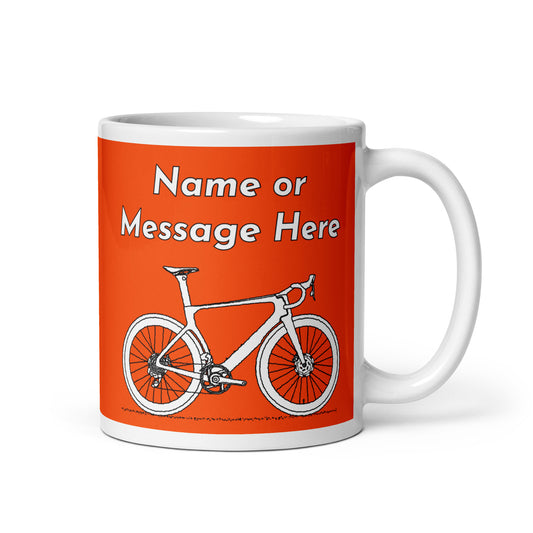 Orange Bicycle Lover Mug, Sir Velo Bike Cup, Custom Cycling Gifts For Cyclists, Personalised Road Bike, Yellow, Green Polkadot Jersey M087