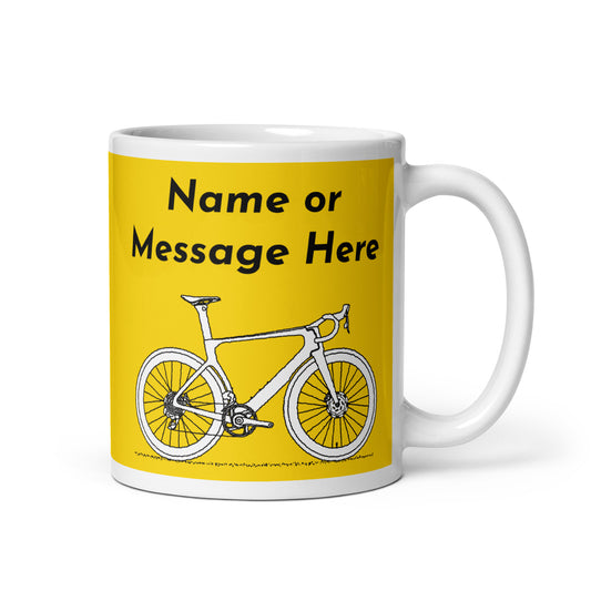 Yellow Bicycle Lover Mug, Sir Velo Bike Cup, Custom Cycling Gifts For Cyclists, Personalised Road Bike, Orange, Green, Polkadot Jersey M089