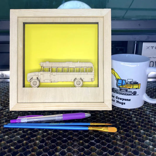Wooden 3D Laser-Cut American School Bus Model – Type C