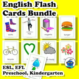 English Flash Cards Bundle, Digital Download, ESL EFL, International School