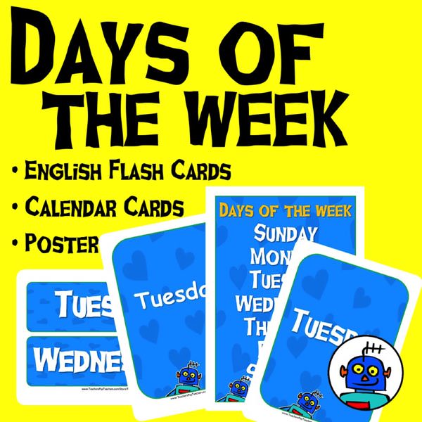 English Days Of The Week Flash Cards, Digital Download