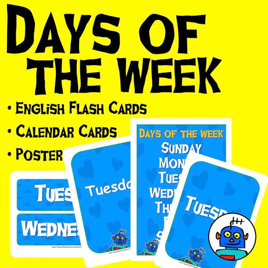 English Days Of The Week Flash Cards, Digital Download