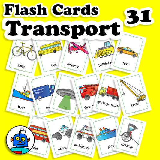English Transport Vehicles Flash Cards, Digital Download