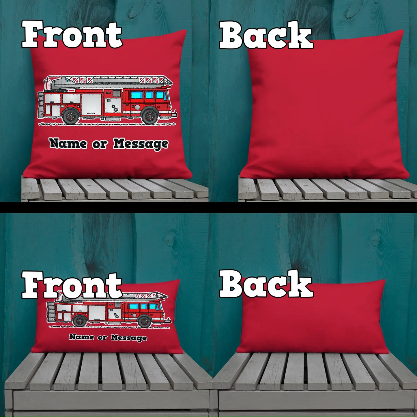 Red Fire Truck Pillow Cushion, Personalized P002