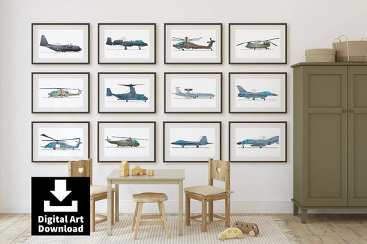 Set Of 12 Airplane Prints DIGITAL DOWNLOAD