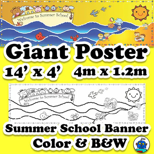 Giant Summer School Classroom Wall Poster. Ocean or Beach Theme Mural. Digital Download.