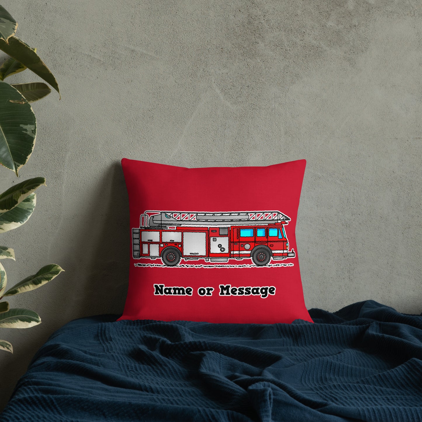 Red Fire Truck Throw Pillow Cushion. Firefighter Engine Vehicle P002