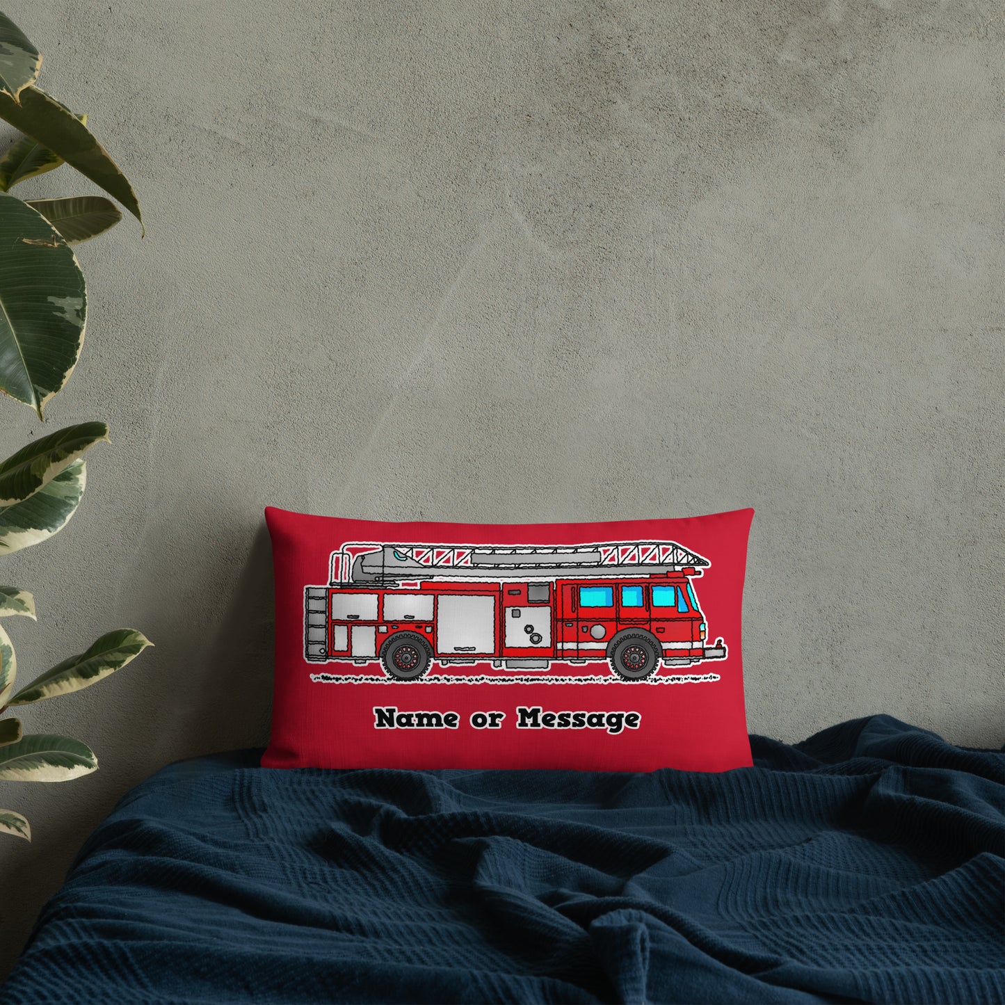 Red Fire Truck Throw Pillow Cushion. Firefighter Engine Vehicle P002