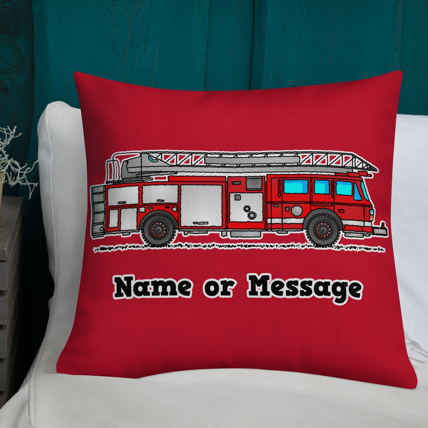 Red Fire Truck Pillow Cushion, Personalized P002