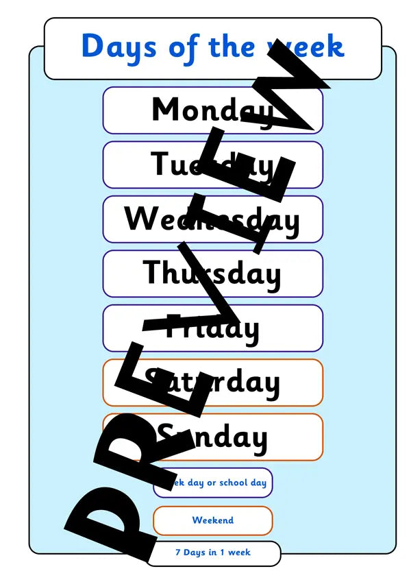 Days of the Week Teaching Pack – Song, Flash Cards, Classroom Posters, Calendar Cards (Digital Download)