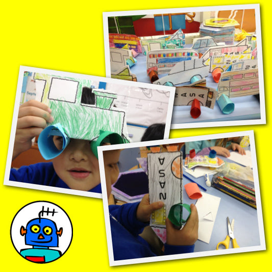 Paper Car, Bus, Rocket, and Steam Train Craft. Digital Download.