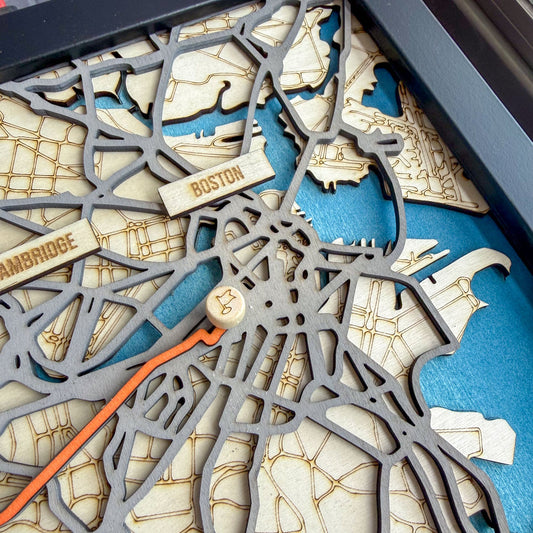 Boston Marathon Map – Large Scale Layered Wall Art