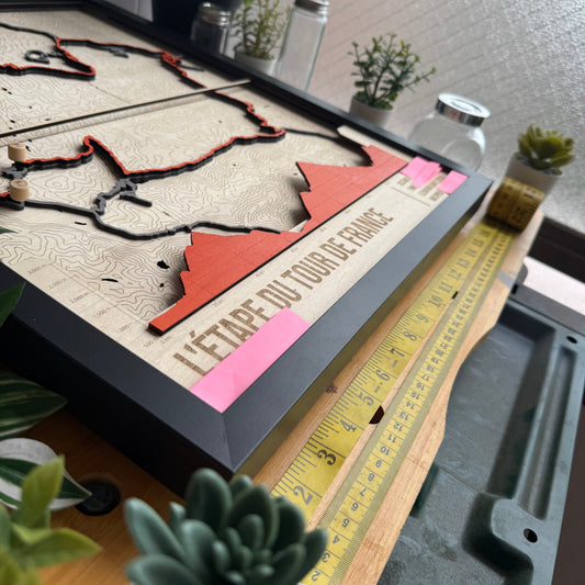 Mapping the Mountains: A Custom Wood Map of L’Étape du Tour de France 2026