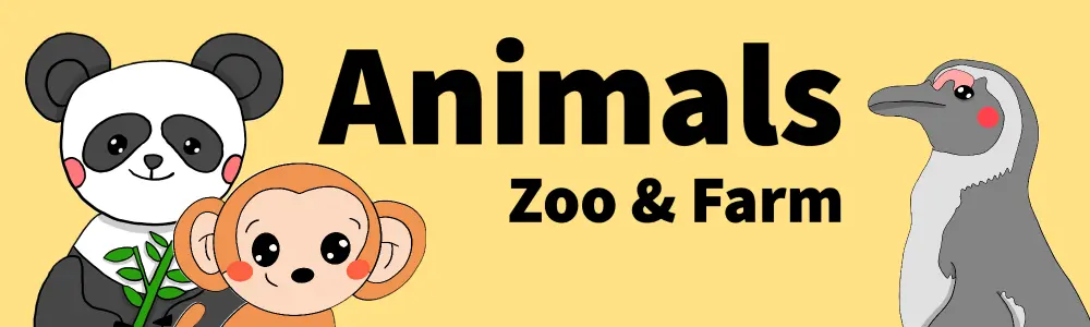 English Animal Flash Cards for the Farm and Zoo