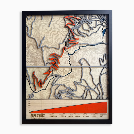 アルプ・デュエズ登山 – 3D Strava GPX サイクリングマップ | フランスアルプス ロードバイク ウォールアート | サイクリストへのギフト