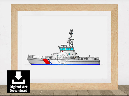 Coast Guard Ship Print. Boat Illustration. Home Decor Digital Art E066