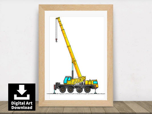 8-Wheeled Crane Print. Construction Vehicle. Poster Download E075