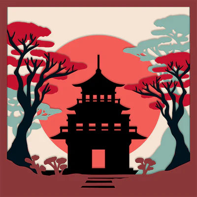 Pagoda at Sunset – Wood Wall Art