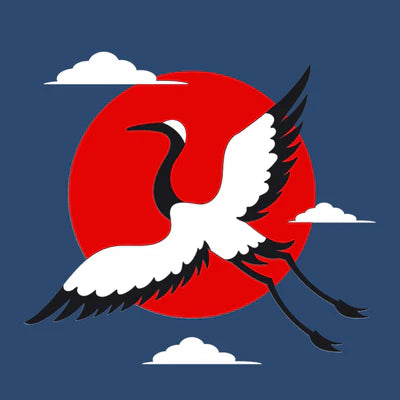 Japanese Crane & Rising Sun – Wood Wall Art