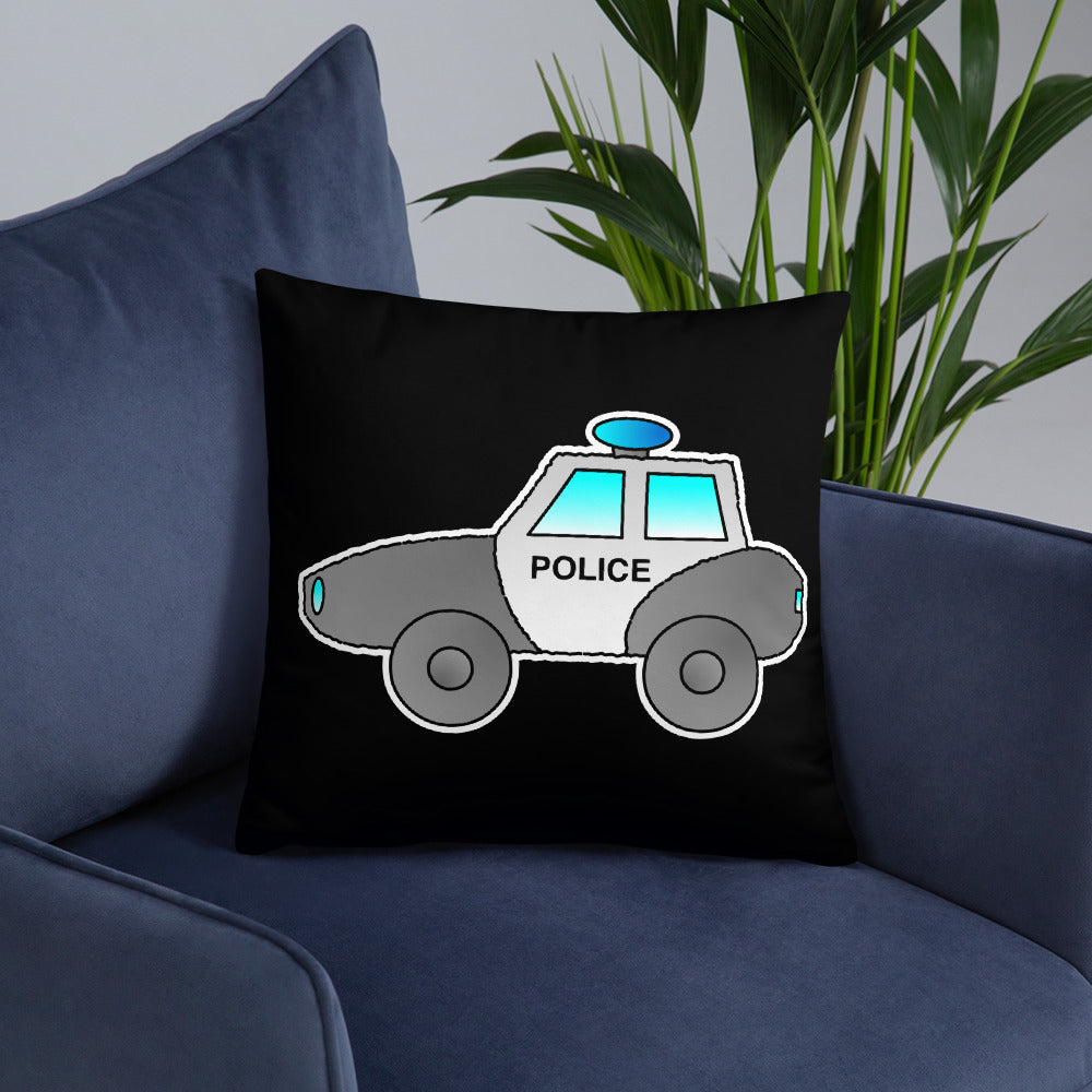 Personalized Police Car Pillow. Custom Black White Kids Toy P036