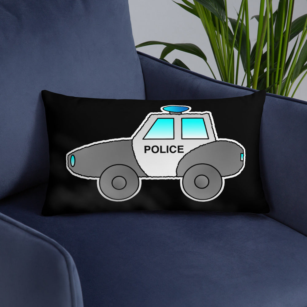 Personalized Police Car Pillow. Custom Black White Kids Toy P036