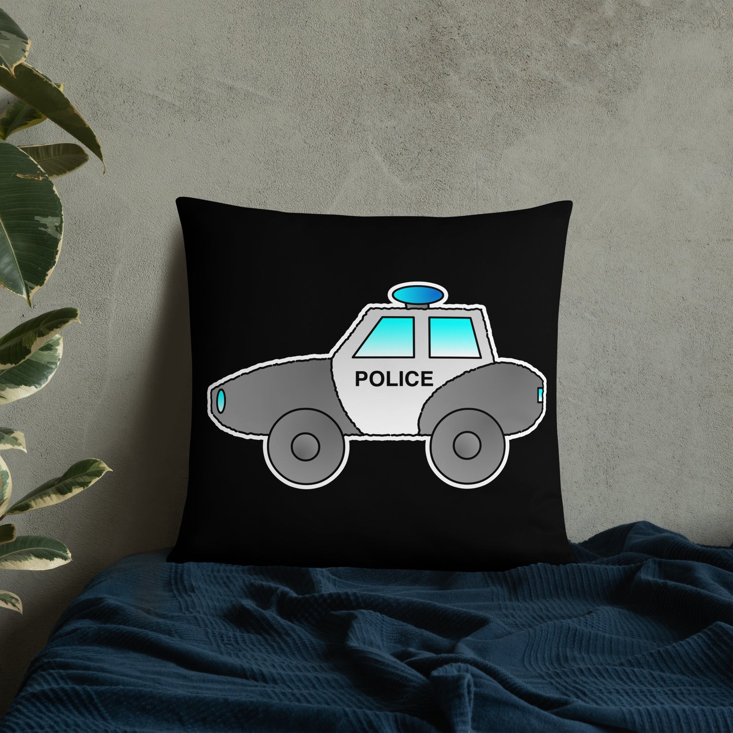 Personalized Police Car Pillow. Custom Black White Kids Toy P036