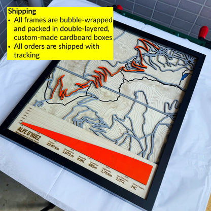 Alpe d’Huez Cycling Climb Map – 3D Wood Wall Art for Cyclists