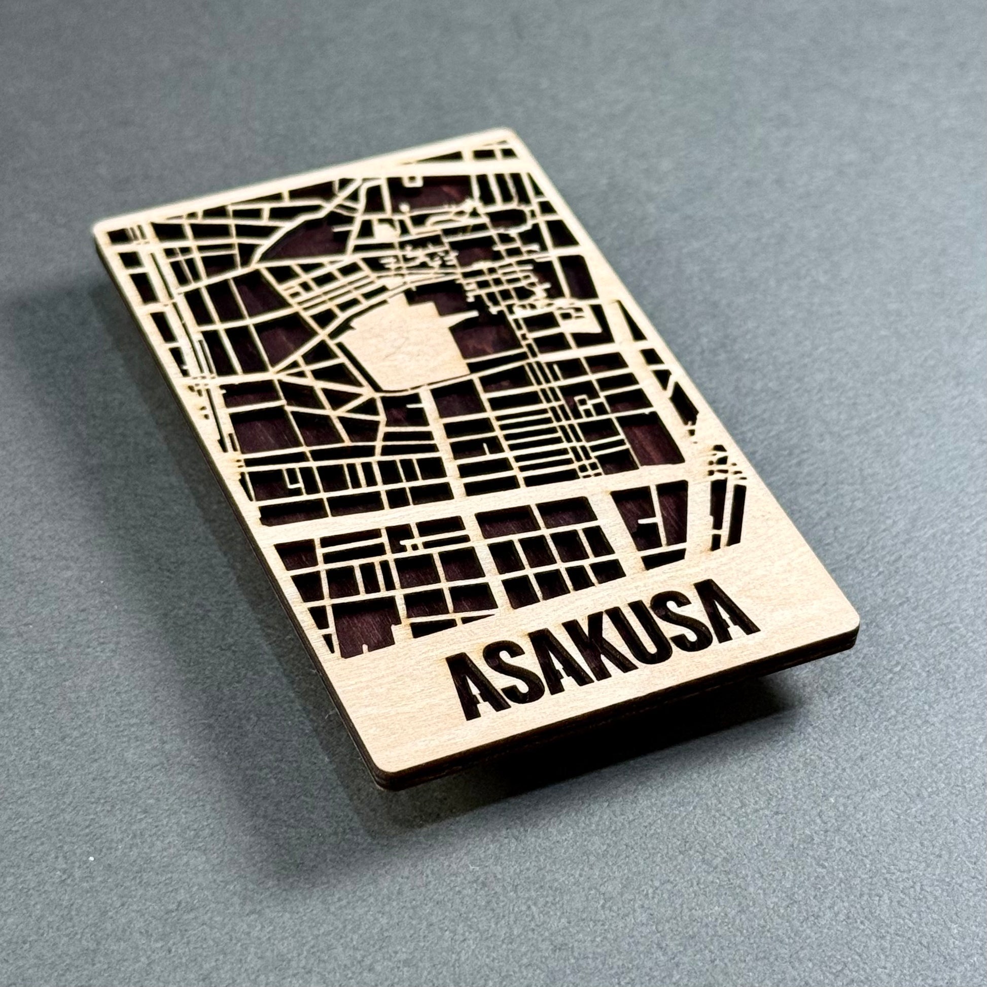 Handcrafted wooden mini map of Asakusa made in Japan