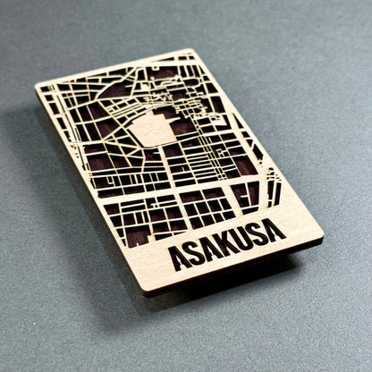Handcrafted wooden mini map of Asakusa made in Japan