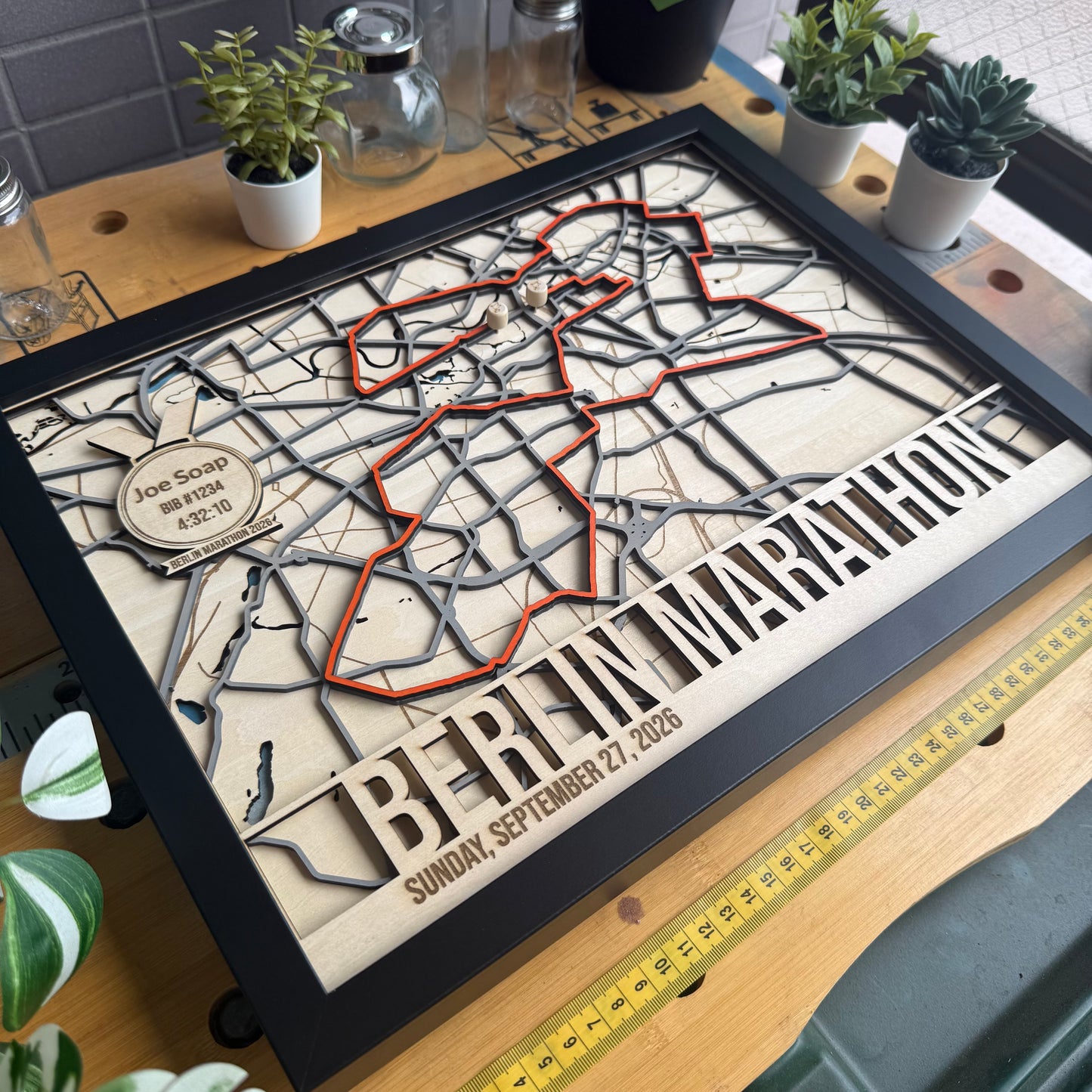 Berlin Marathon Route Map - Layered Wood