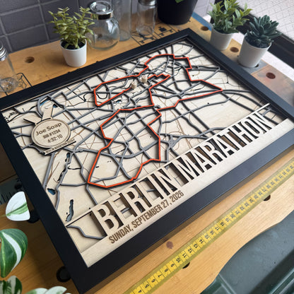 Berlin Marathon Route Map - Layered Wood