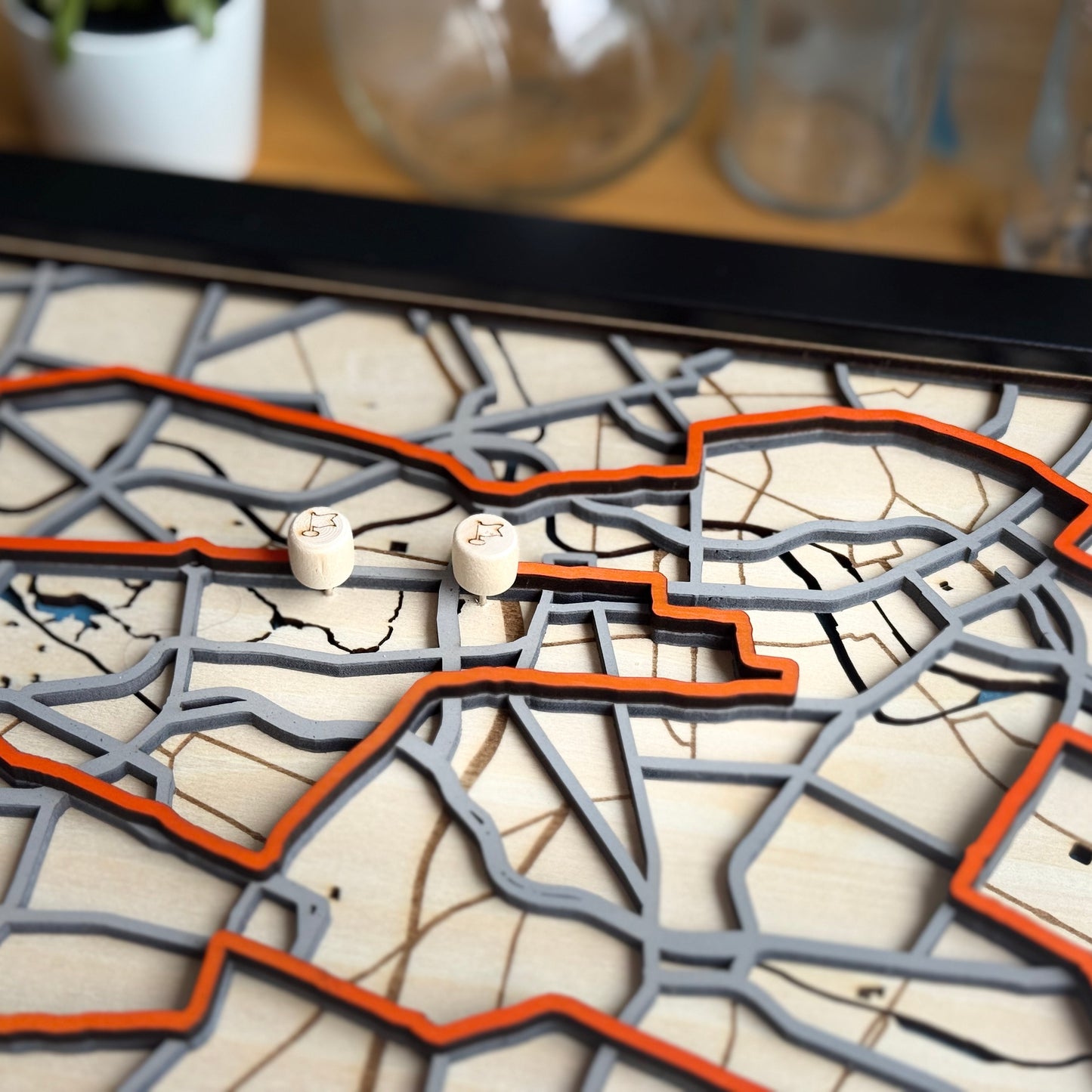 Berlin Marathon Route Map - Layered Wood