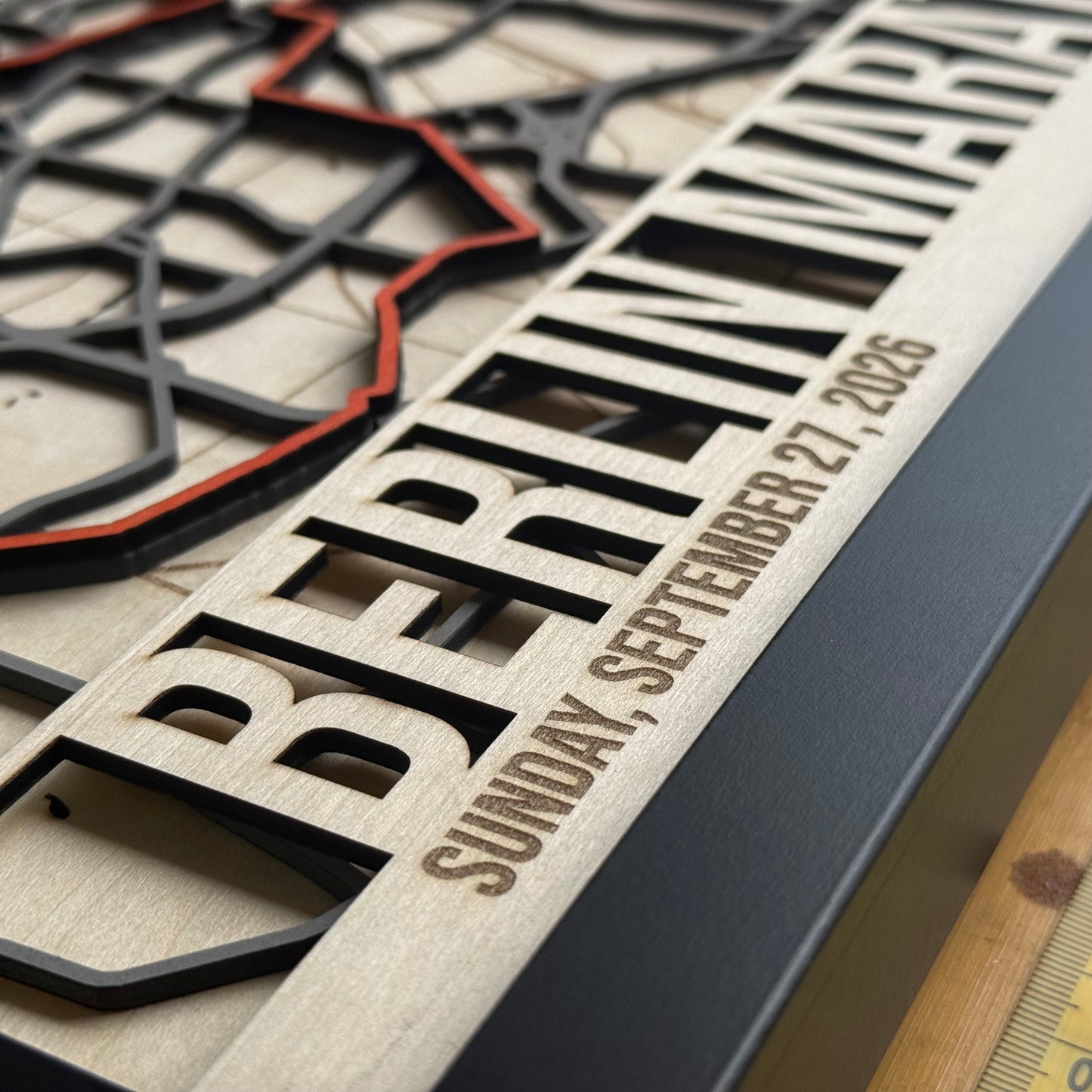 Berlin Marathon Route Map - Layered Wood