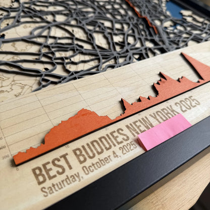 Best Buddies Challenge: New York Route map in Wood