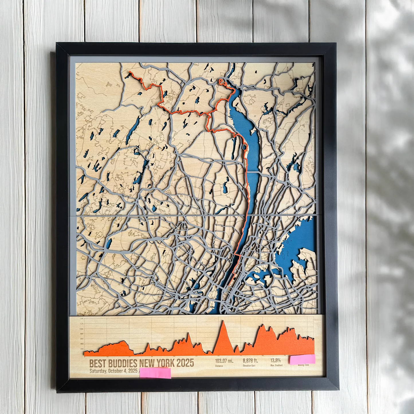Best Buddies Challenge: New York Route map in Wood