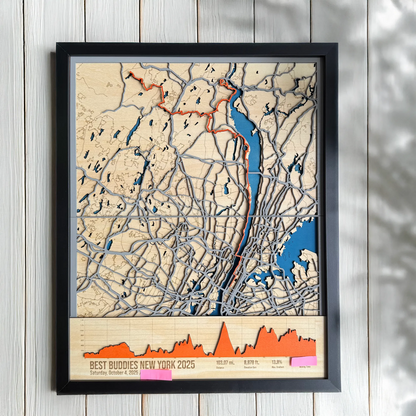 Best Buddies Challenge: New York Route map in Wood
