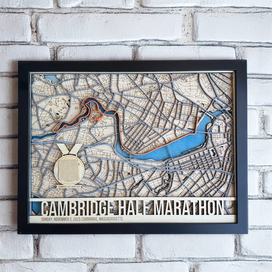 Cambridge Half Marathon Wooden Course Map – Personalised Laser-Cut Route Art