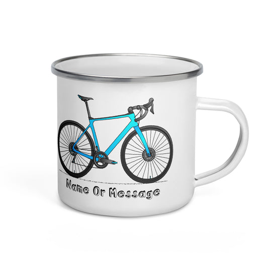 Celeste Bicycle, Enamel Mug, Custom Message.