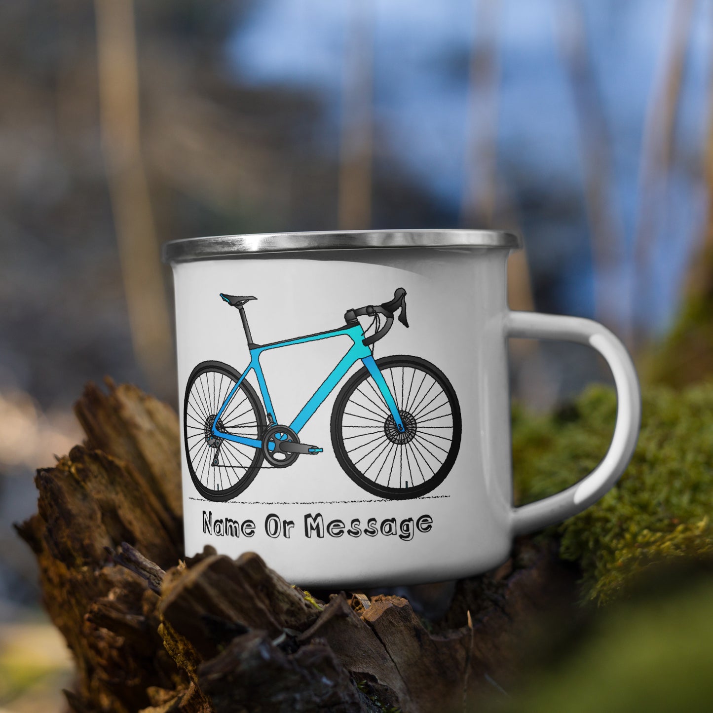 Blue Bicycle Enamel Mug, Personalized T004