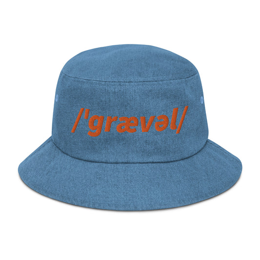 Gravel Cyclist Embroidered Denim Bucket Hat, Phonetic Spelling, Adult C045