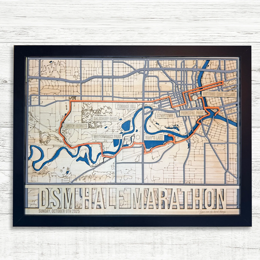 Des Moines IMT Half Marathon – Personalised Laser-Cut Wooden Course Map