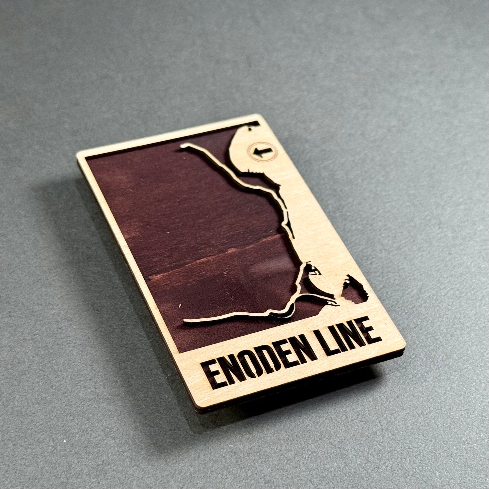 Handcrafted wooden mini map of the Enoden Line made in Japan